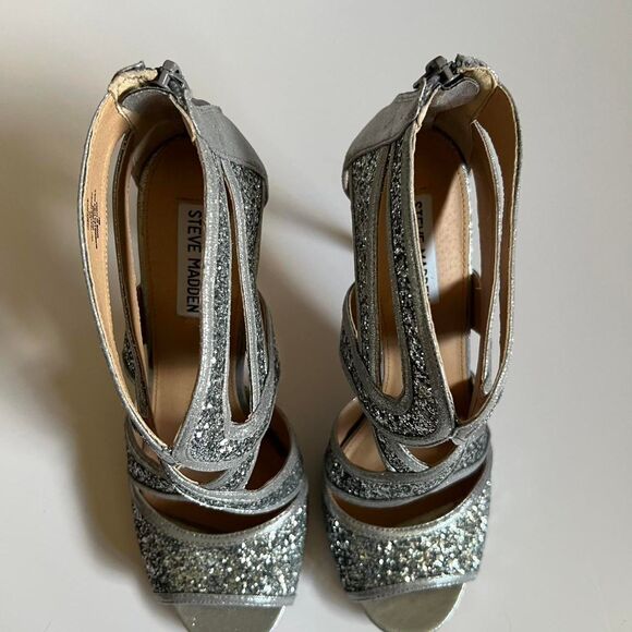 Steve Madden Silver Glitter Glam Heels Size 10 - Picture 3 of 8